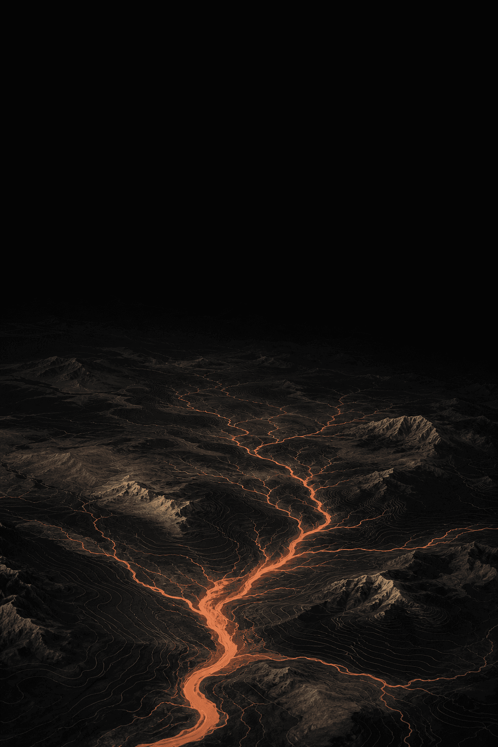 A branching network landscape converging into one route