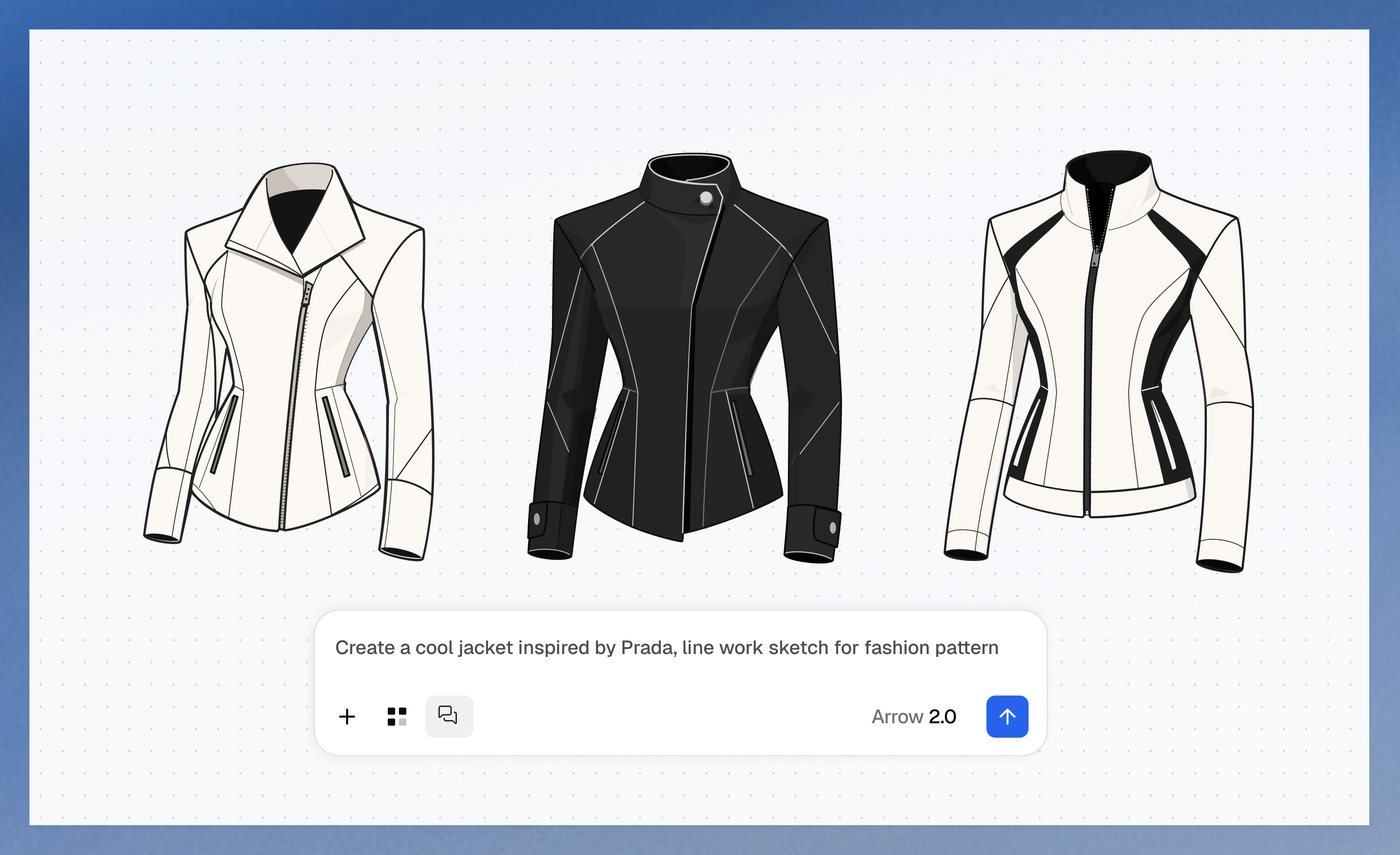 Three tailored jacket concepts presented as clean fashion line drawings. Source: QuiverAI, 7 September 2026.