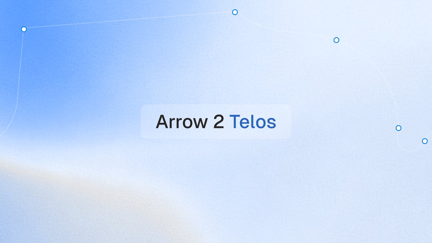 Arrow 2 Telos key visual: a vector path crossing a blue textured background. Source: QuiverAI, 7 September 2026.