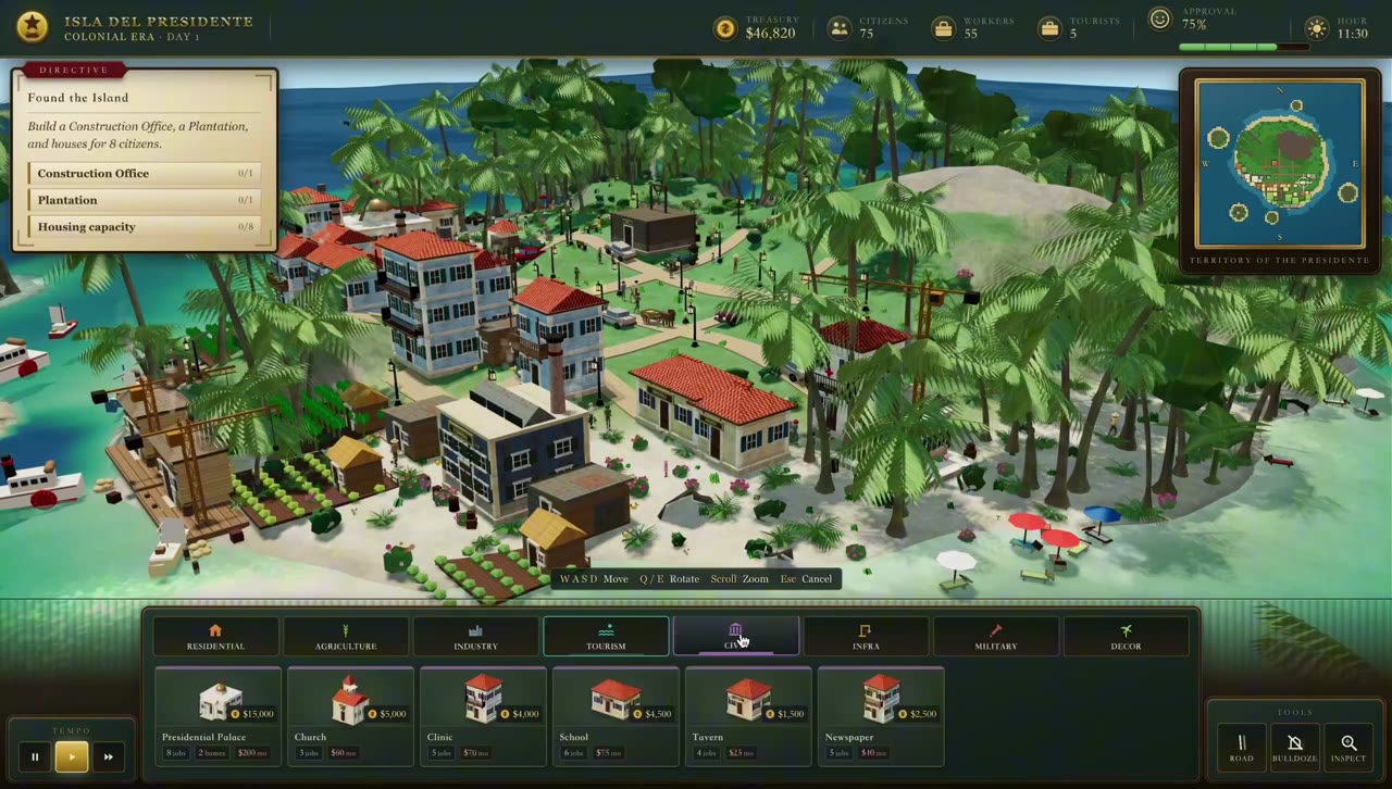 Xiaomi showcase still: a colonial city-builder titled Isla del Presidente, from the MiMo-V2.6 launch page.