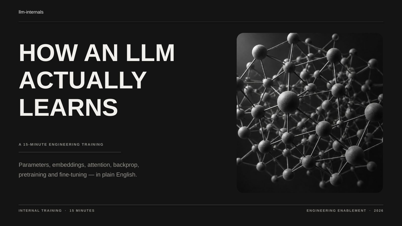 Title slide from Xiaomi's MiMo-V2.6 showcase deck, How an LLM Actually Learns.